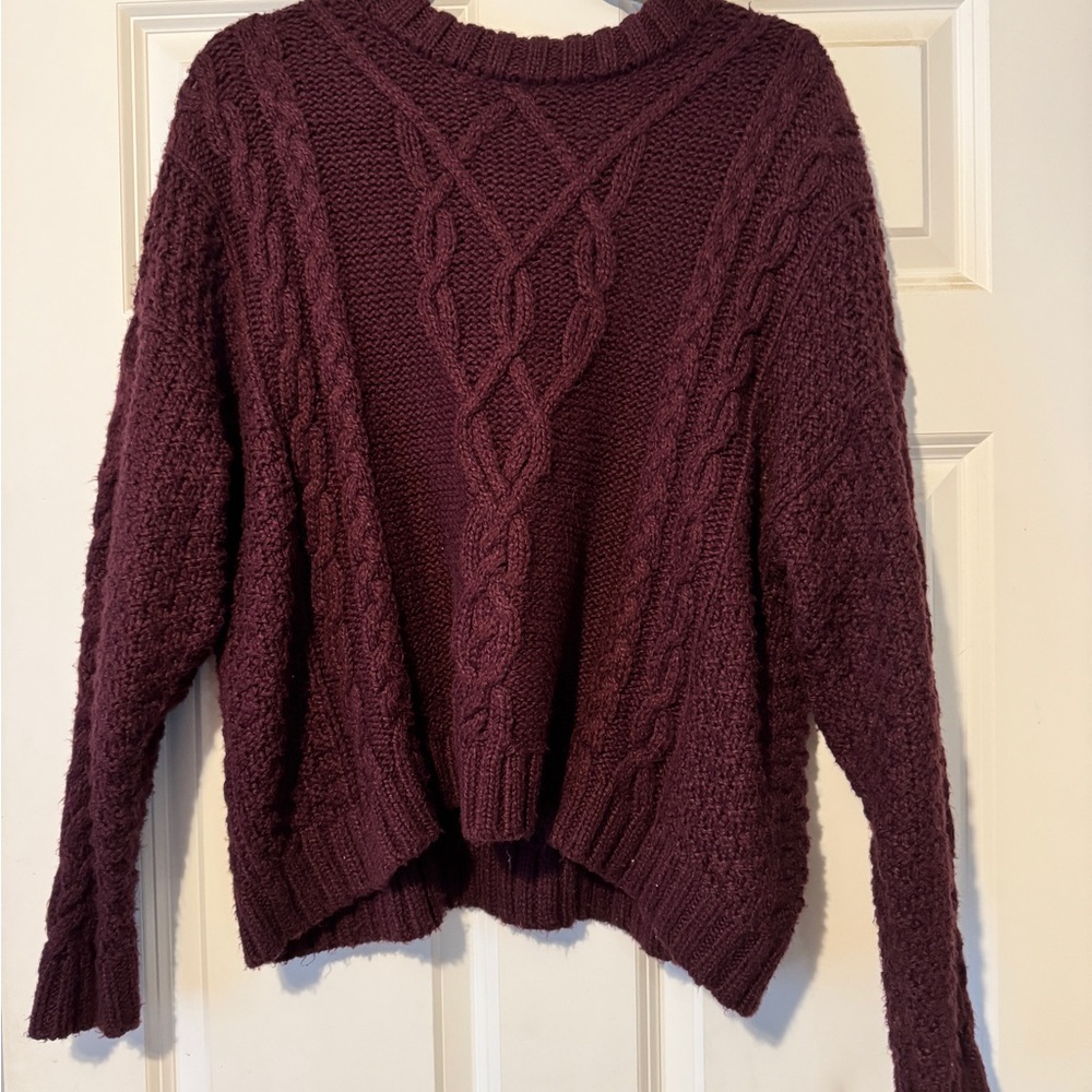 Cable Knit Sweater - Burgundy